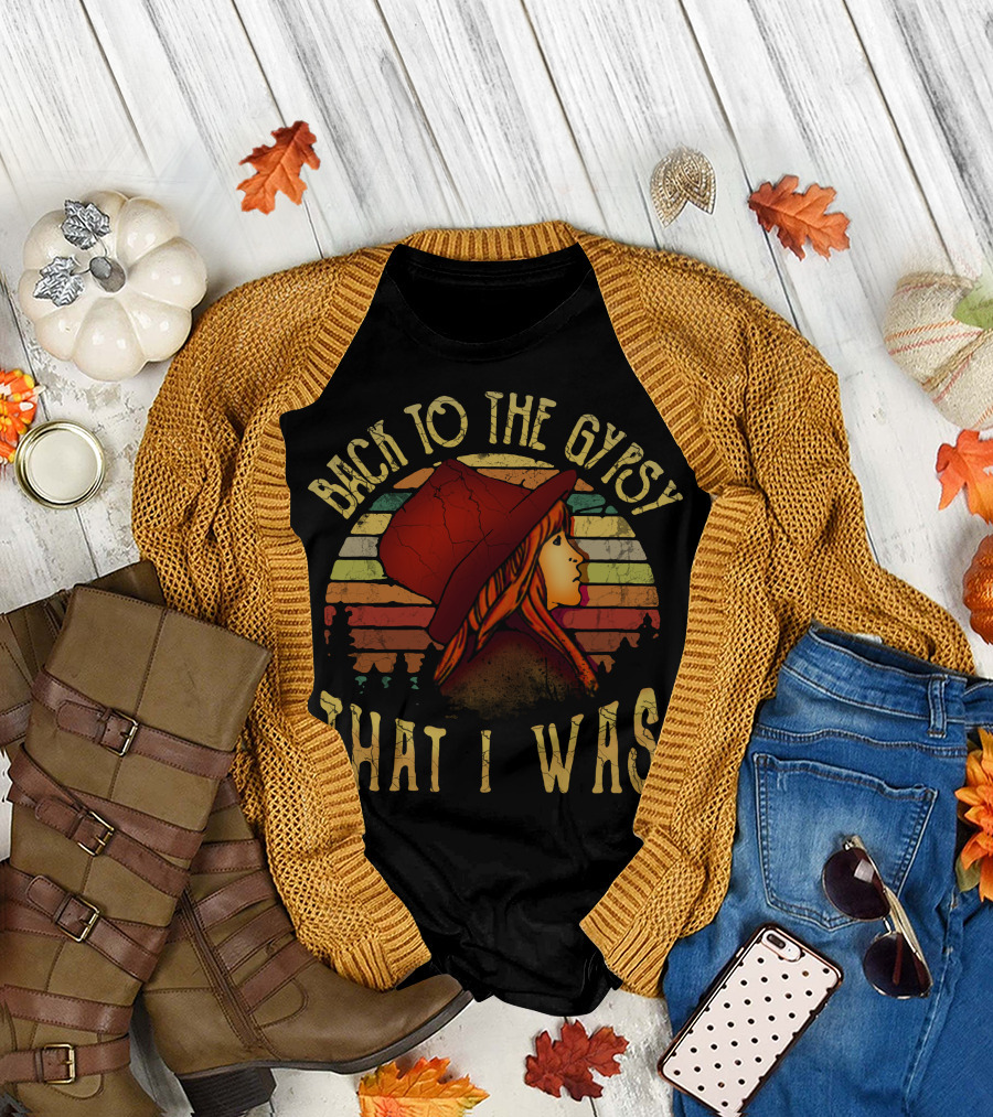 Back To The Gypsy That I Was Vintage Sunset Portrait with Red Hat T-Shirt