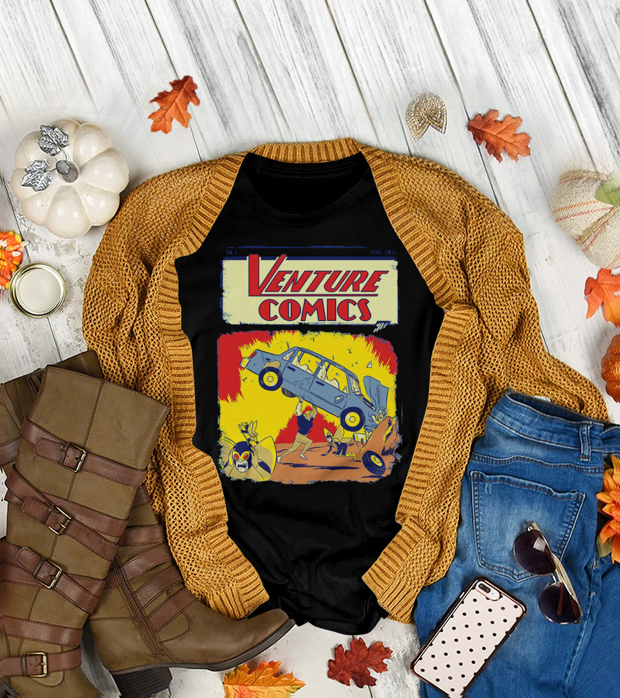 Venture Comics Car Lifting Scene Hero Action T-Shirt