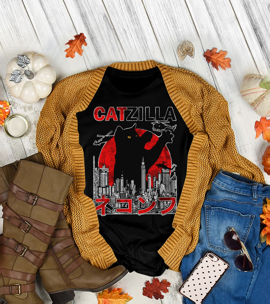 CATZILLA Helicopters Cityscape Red Sun T-Shirt