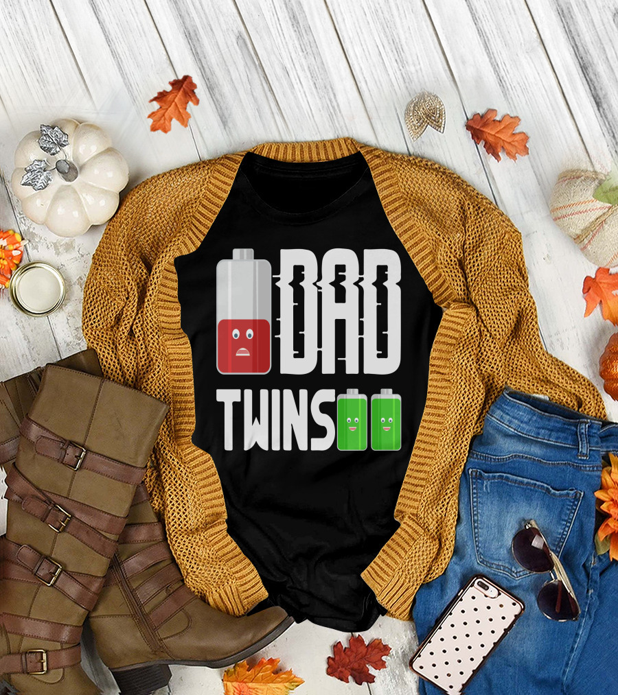 Dad and Twins Battery Levels Humor T-Shirt