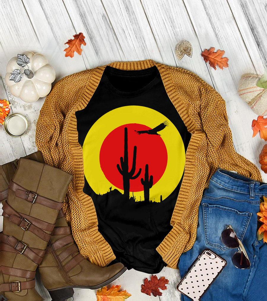 Death Valley Sunset with Cactus and Eagle T-Shirt