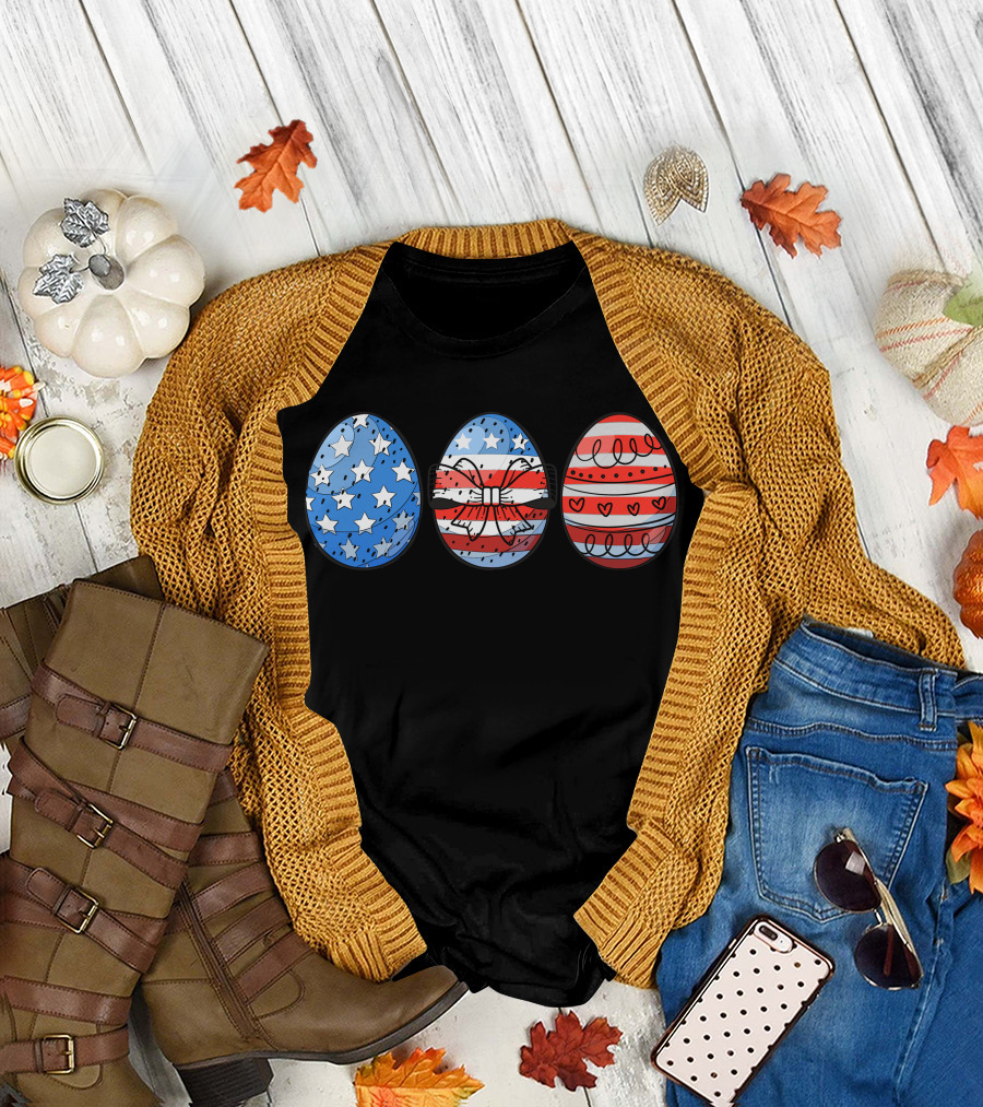 Eggs American Flag Stars Stripes Hearts T-Shirt