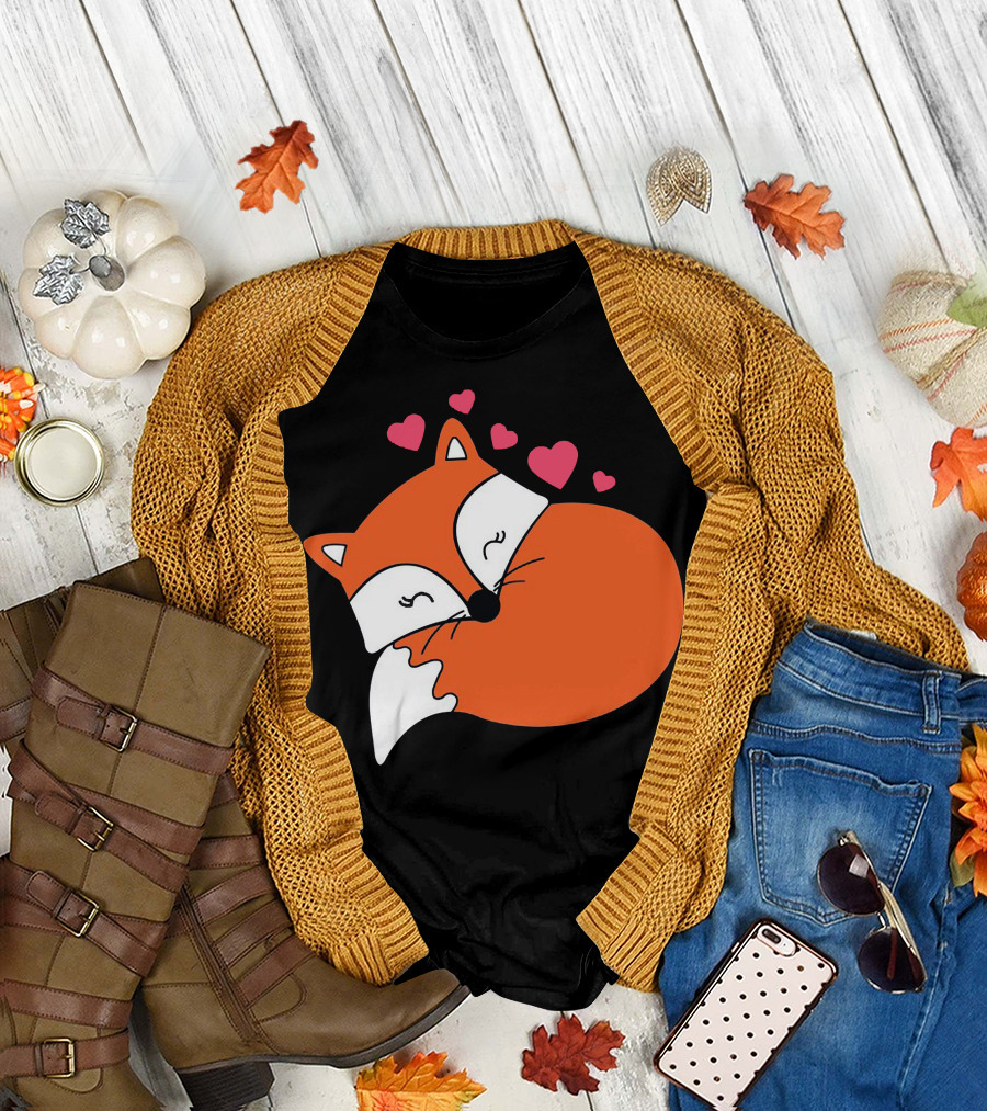 Funny Sleeping Fox with Hearts T-Shirt