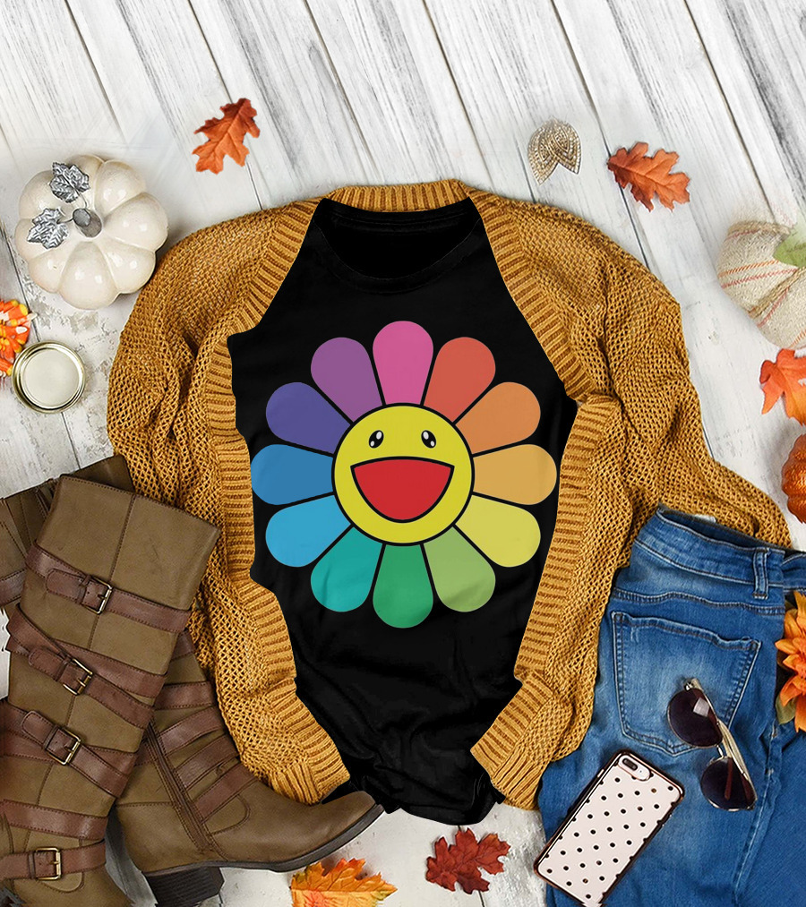 Happy Flower Multicolor Rainbow Smiley Takashi Murakami T-Shirt
