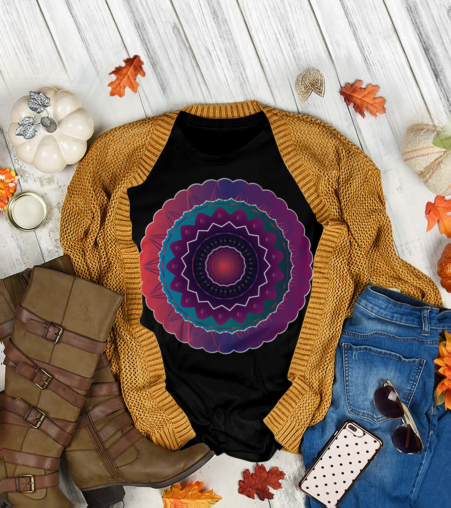 Mandala Kaleidoscope Circle Pattern Multicolor T-Shirt