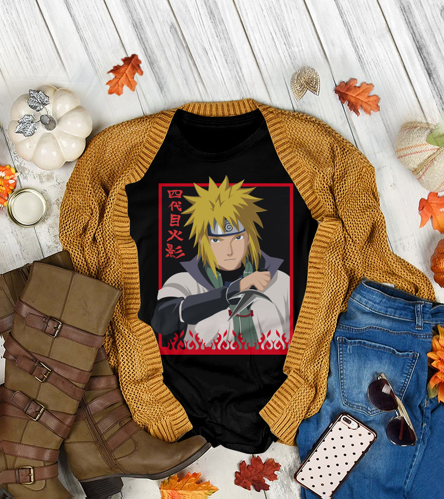 Minato Namikaze Fourth Hokage Kanji Flames Frame T-Shirt