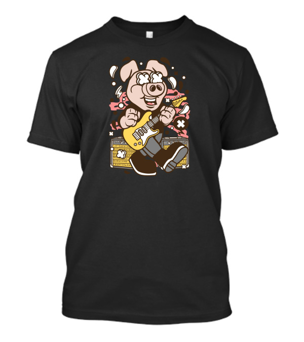 Pig Rocker Electric Guitar Amplifier Cartoon Character T-Shirt
