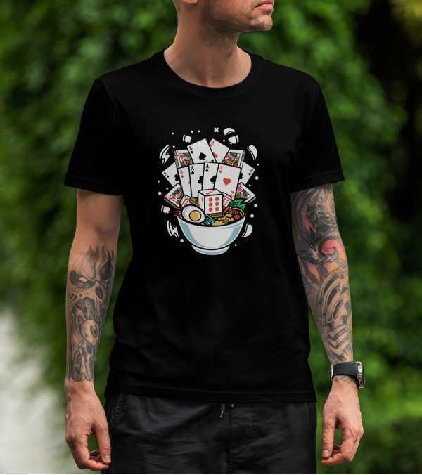 Ramen Bowl With Playing Cards And Dice Explosion T-Shirt