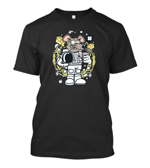 Cheese Space Rat In Astronaut Suit With Coffee Cup And Helmet T-Shirt