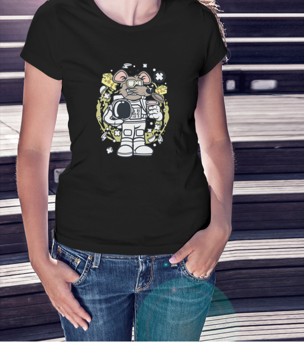 Cheese Space Rat In Astronaut Suit With Coffee Cup And Helmet T-Shirt