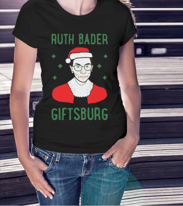 Ruth Bader Giftsburg Santa Hat Christmas T-Shirt