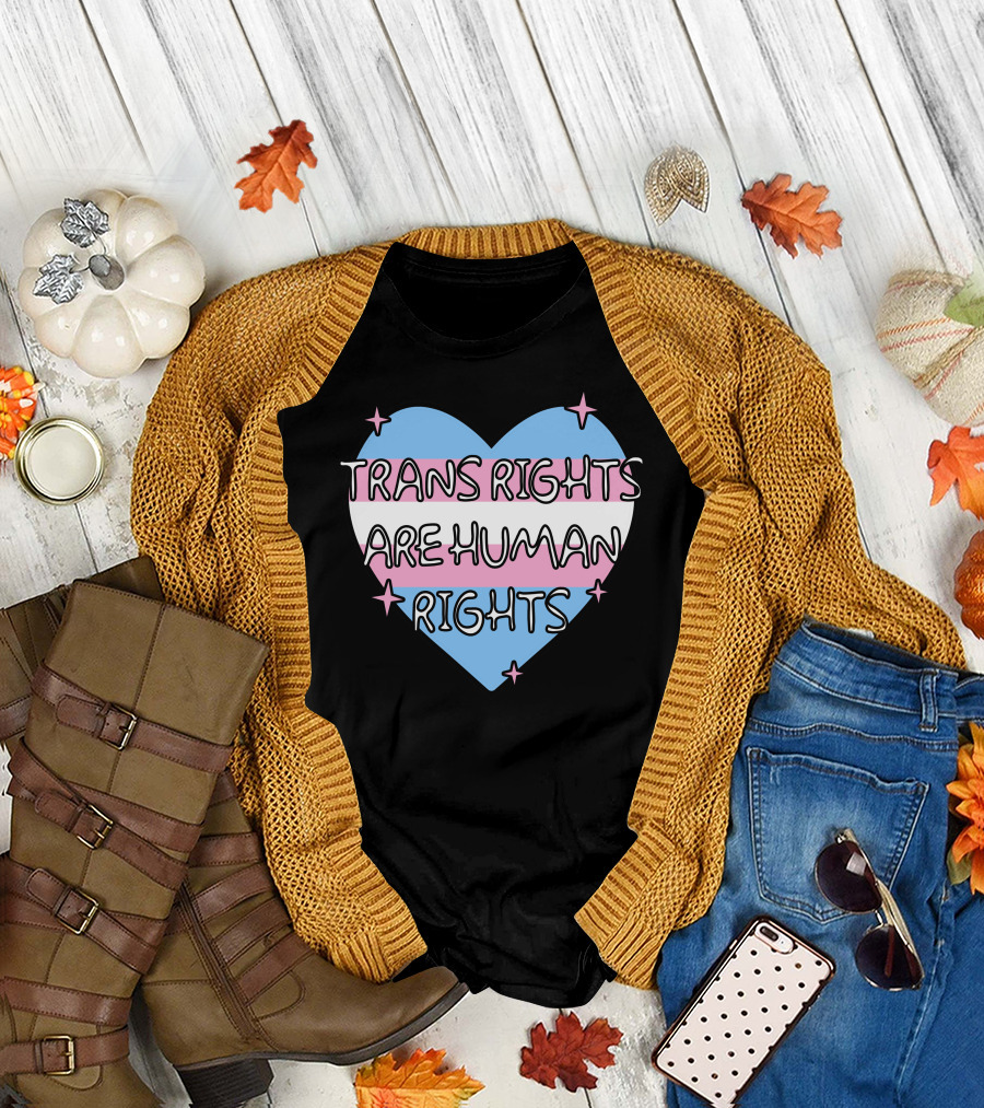 Trans Rights Are Human Rights Heart Blue Pink White Stripes Stars T-Shirt