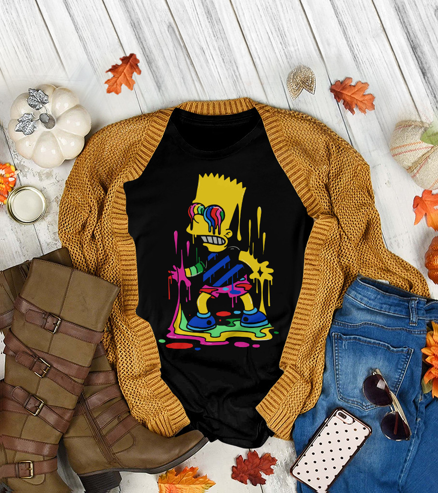 Trippy Bart Psychedelic Drip Melting Rainbow Glasses T-Shirt