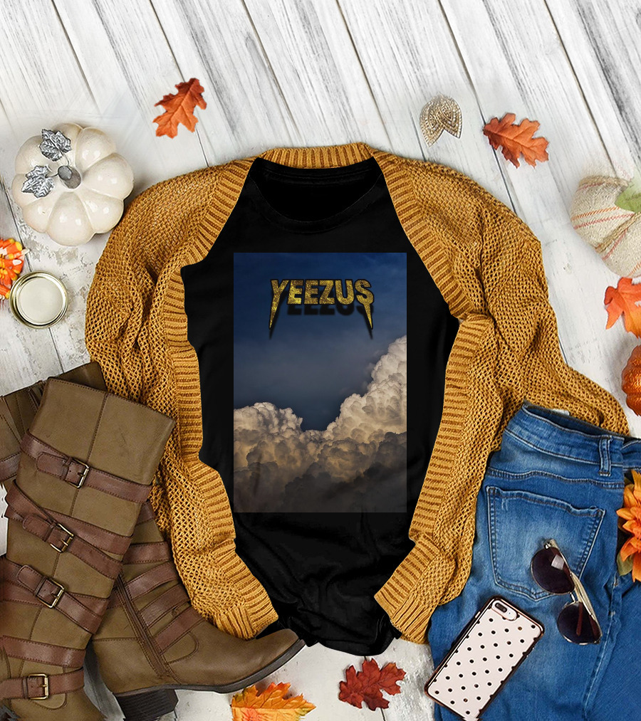 Yeezus Golden Text on Dramatic Cloudy Sky Background T-Shirt