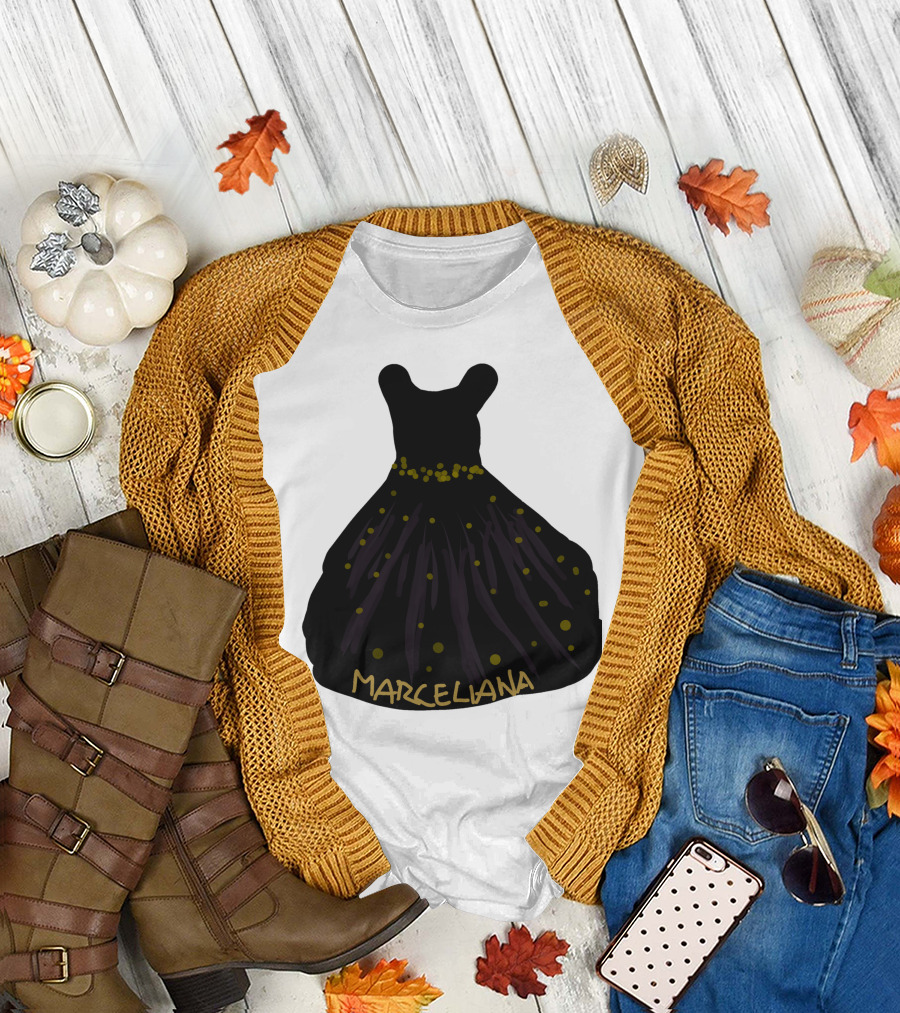 Black Gold Gown Marceliana Dress with Golden Accents T-Shirt