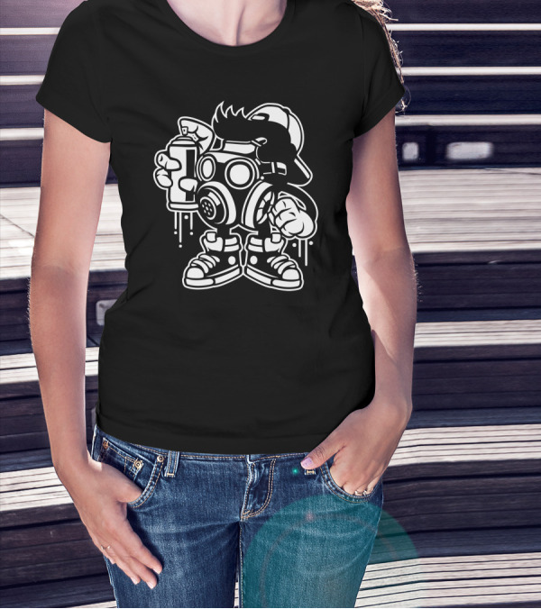 Street Art Spray Paint Character With Gas Mask And Sneakers T-Shirt