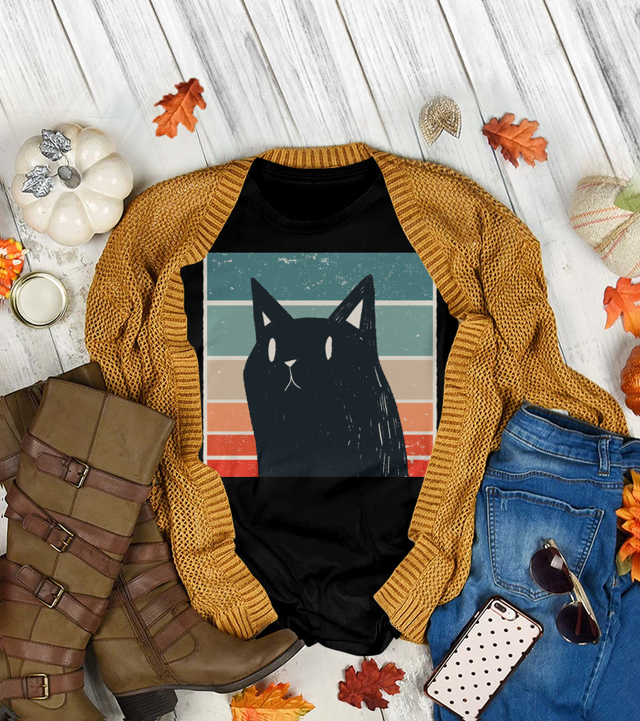 Retro Cat Style Vintage 80s Rainbow Aesthetic T-Shirt
