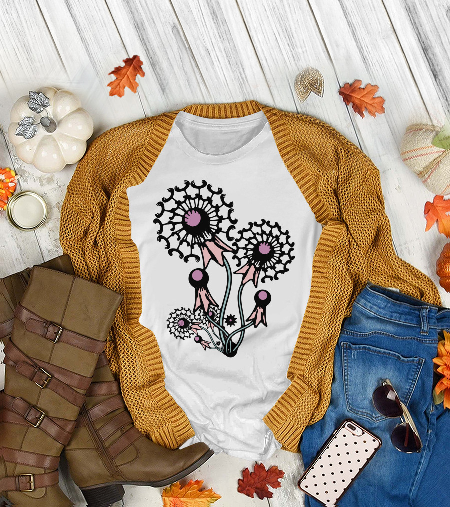 Dandelion Flower Abstract Botanical T-Shirt