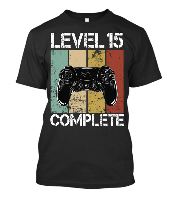 Level 15 Complete Video Game Controller Retro Stripes T-Shirt
