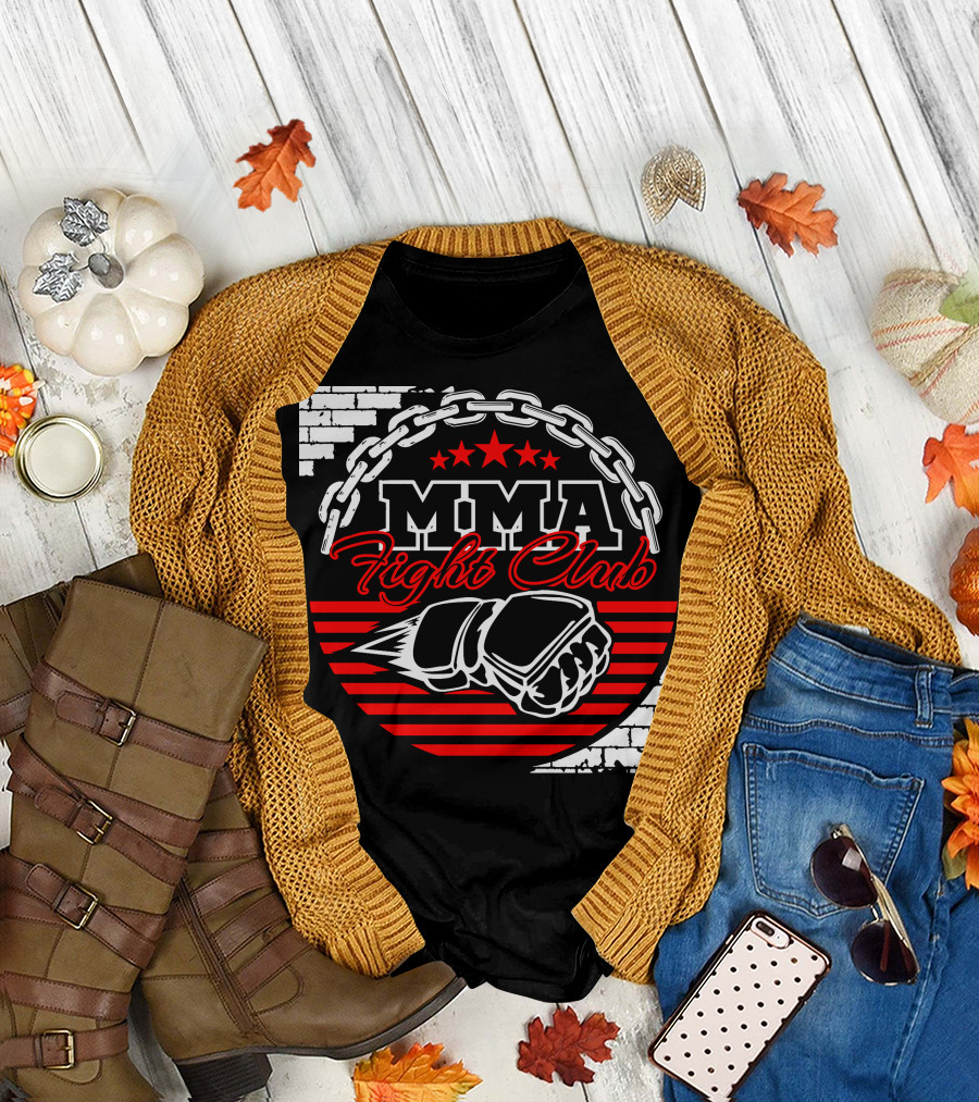 MMA Fight Club Chain Stars Brick Wall Glove Stripes T-Shirt