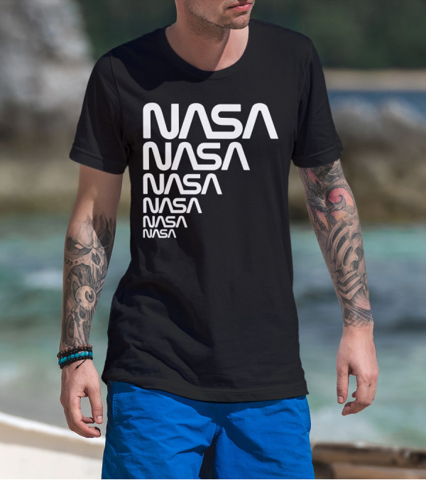 NASA The Worm Is Back Retro Logo Stack T-Shirt