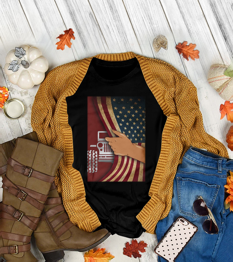 Srs Jp Hand Lifting American Flag Revealing Tractor T-Shirt