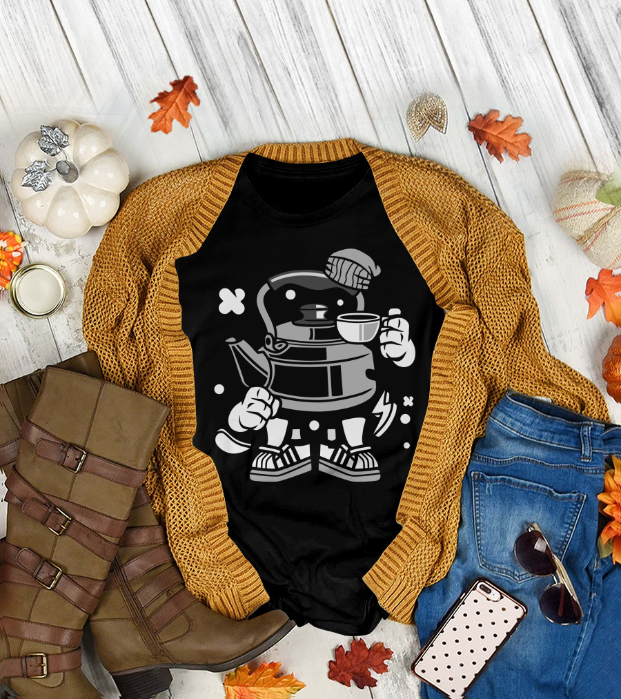 Teapot Character with Cup Hat and Sneakers T-Shirt