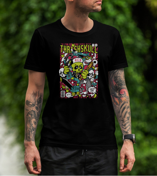 THRASH SKULL A.C.H Thrash Zone Comic Cover Skulls Music Chaos T-Shirt