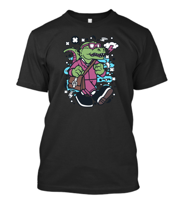Trex Going To Work With Briefcase And Lightning Clouds T-Shirt