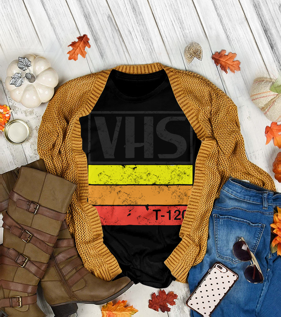 VHS Retro T-120 Striped Vintage T-Shirt