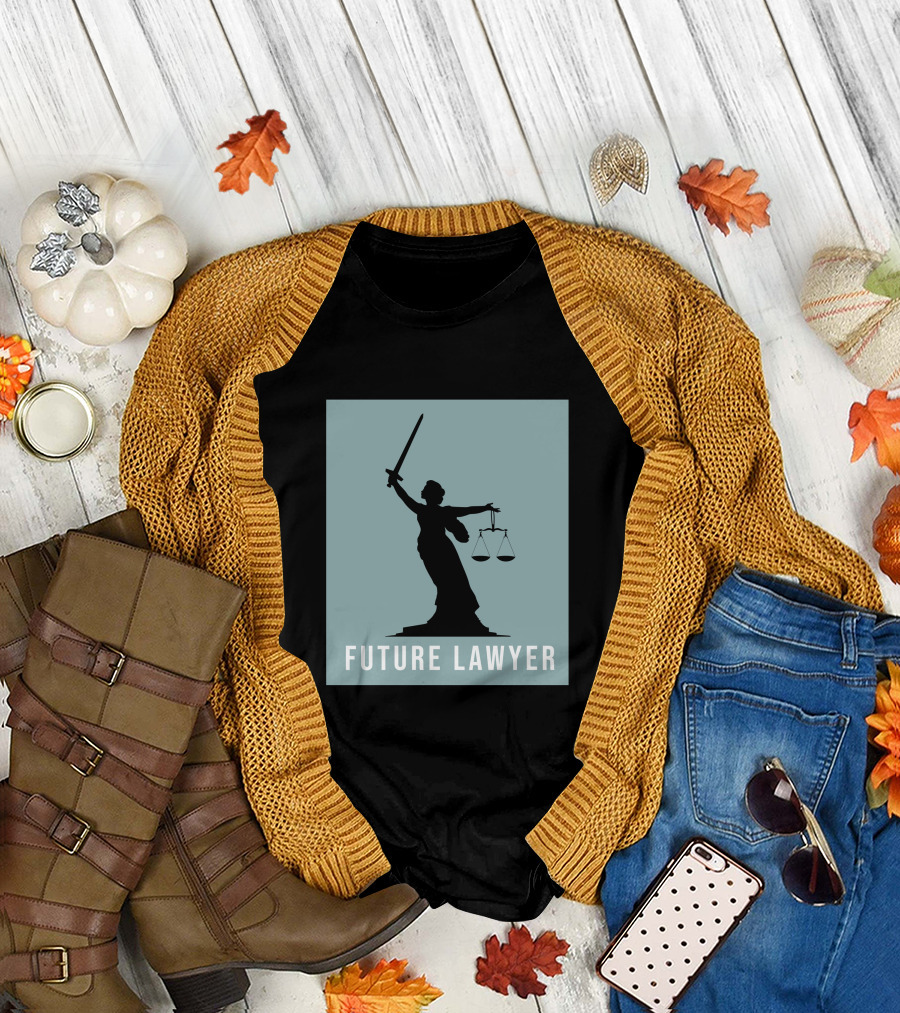 Future Lawyer Lady Justice Holding Scales and Sword T-Shirt
