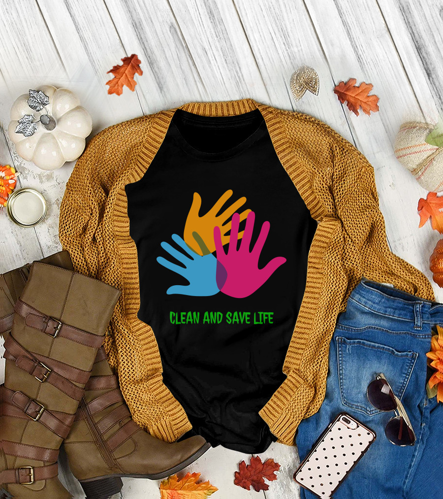 CLEAN AND SAVE LIFE Hands Multicolor T-Shirt