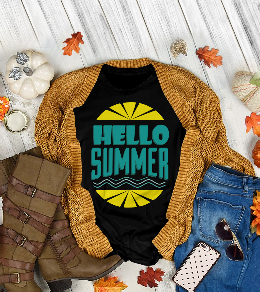 Hello Summer Sunburst Waves Mood T-Shirt