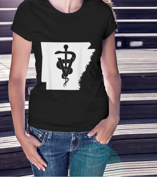 Arkansas Veterinary Medicine Vet Tech Clinic State Symbol Veterinarian Rod Of Asclepius T-Shirt