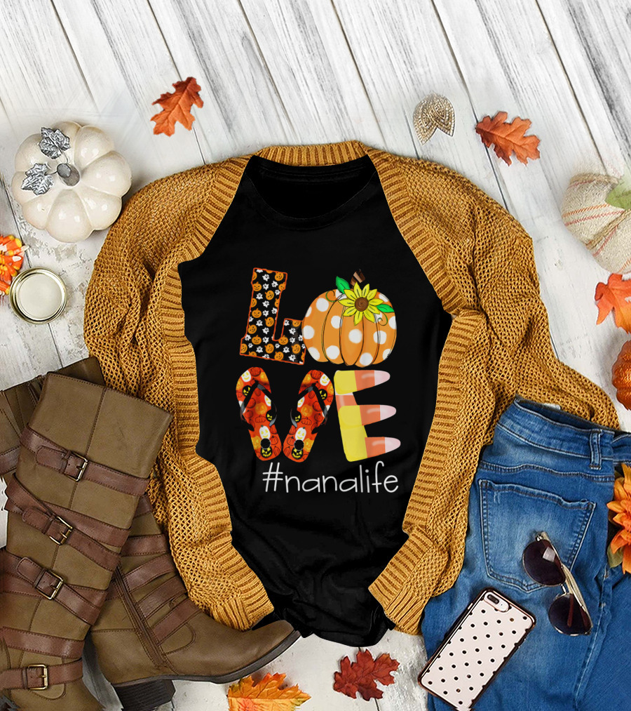 Funny Love Pumpkin Flip Flops Candy Corn Nanalife T-Shirt