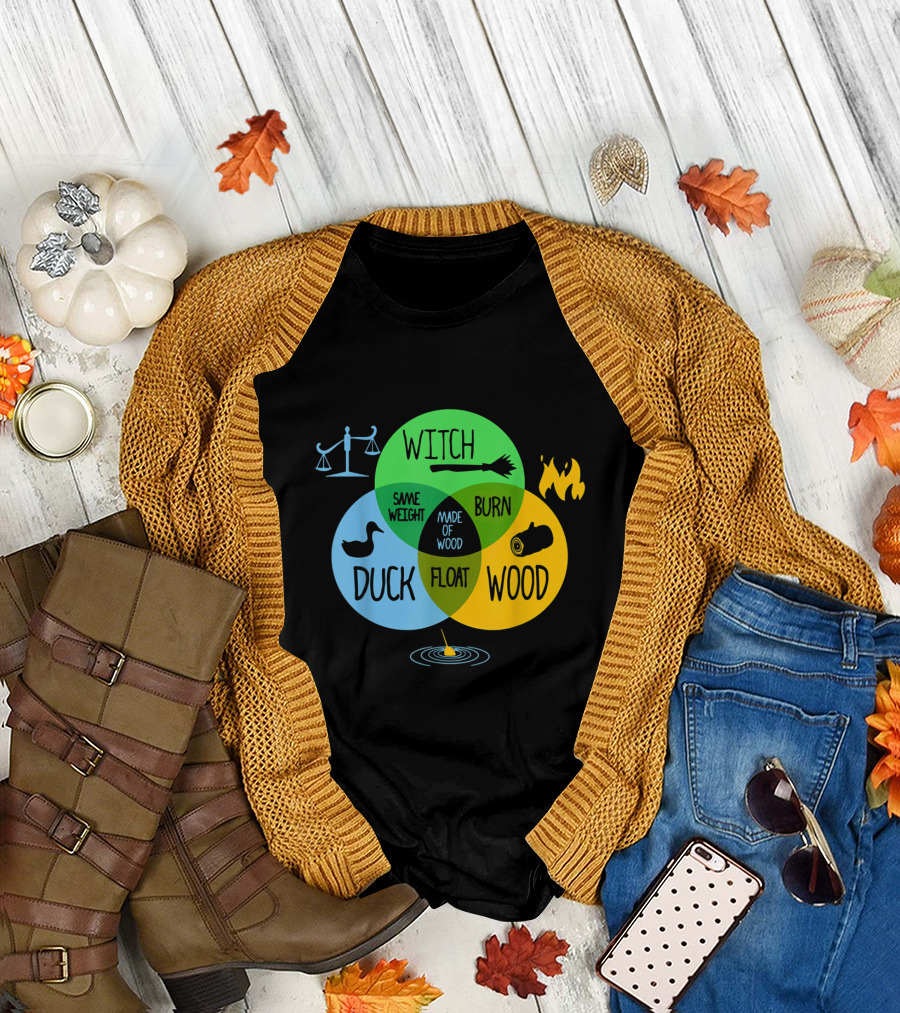 Witch Duck Same Weight Wood Burn Float Made of Wood Venn Diagram Elements T-Shirt