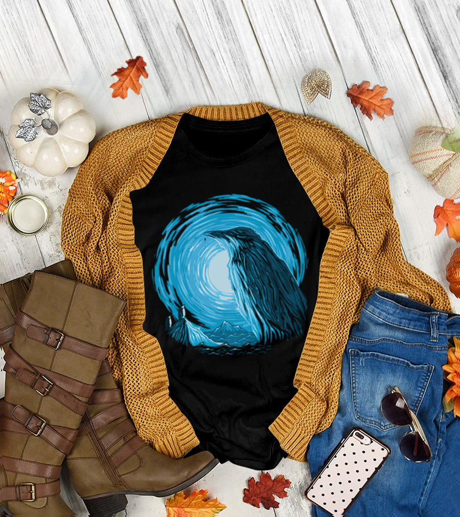 Iceberg Penguin Ice Formation and Night Sky with Mountain T-Shirt