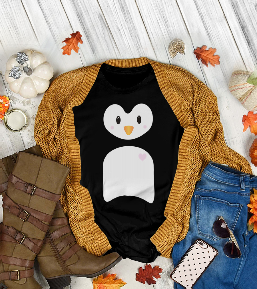 Cute Penguin Face with Heart-Shaped Body T-Shirt
