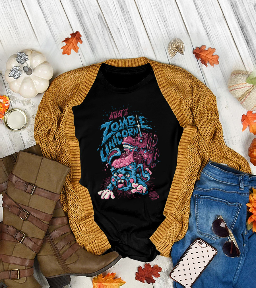 Attack of the Zombie Unicorn Brain-Eating Creature Horror Fantasy Art by BeastWreck T-Shirt