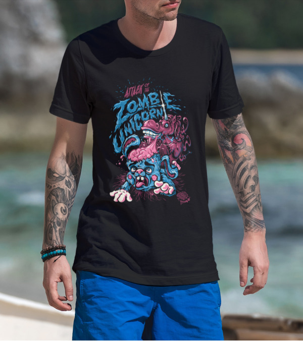 Attack Of The Zombie Unicorn Brain-Eating Creature Horror Fantasy Art By BeastWreck T-Shirt