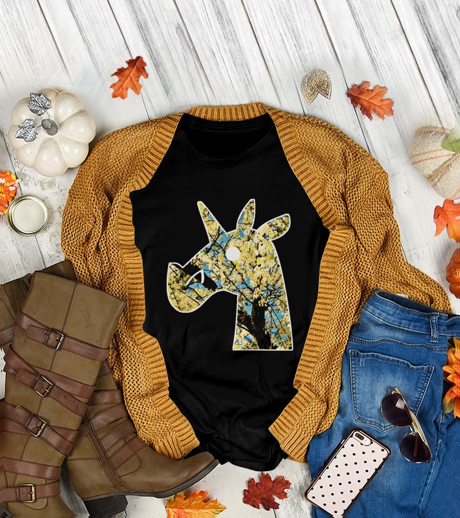 Blossoming Unicorn Silhouette with Flowering Trees T-Shirt
