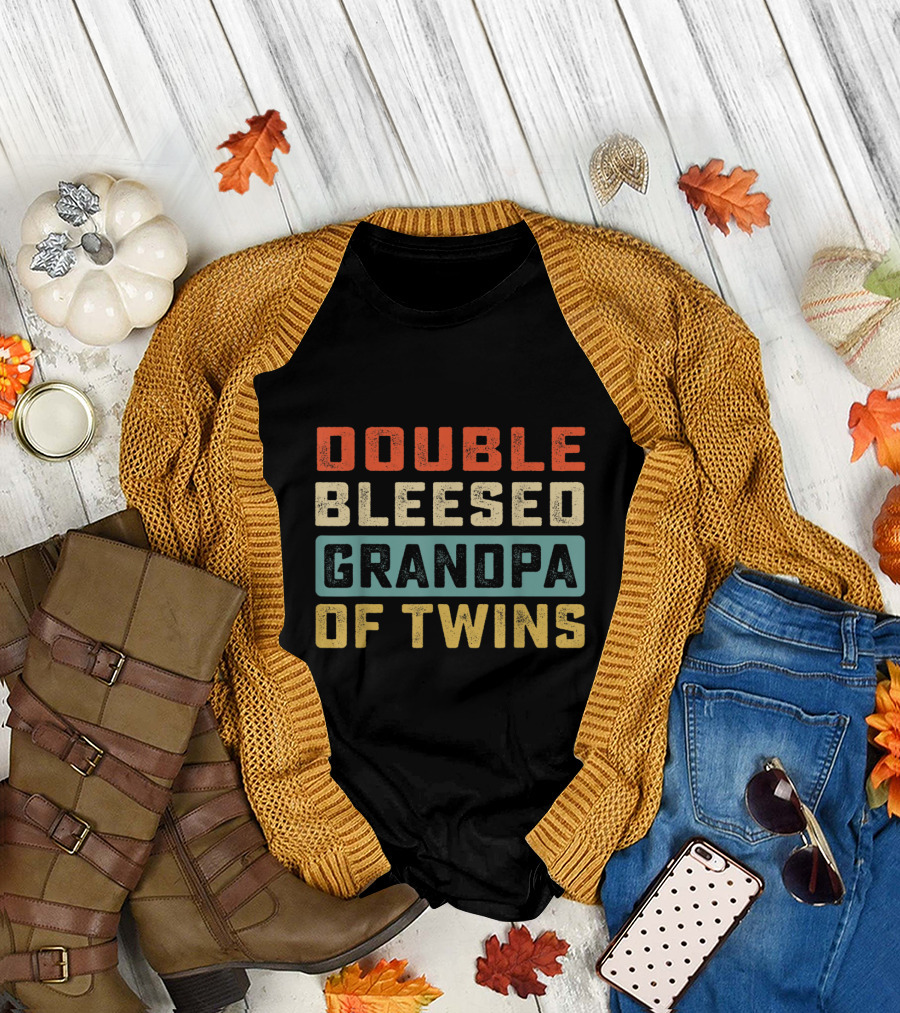 Double Blessed Grandpa of Twins Humorous Family T-Shirt