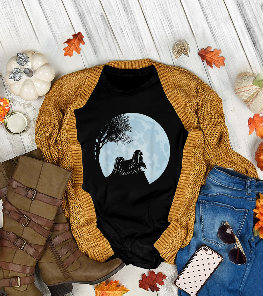 MALTESE Silhouette Under Full Moon and Tree T-Shirt