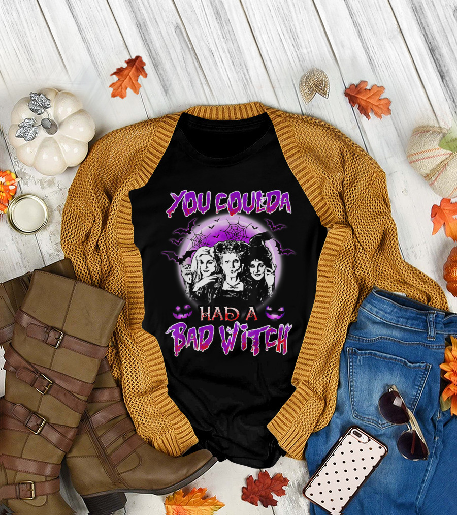 You Coulda Had A Bad Witch Halloween Sisters with Spider Webs and Bats T-Shirt