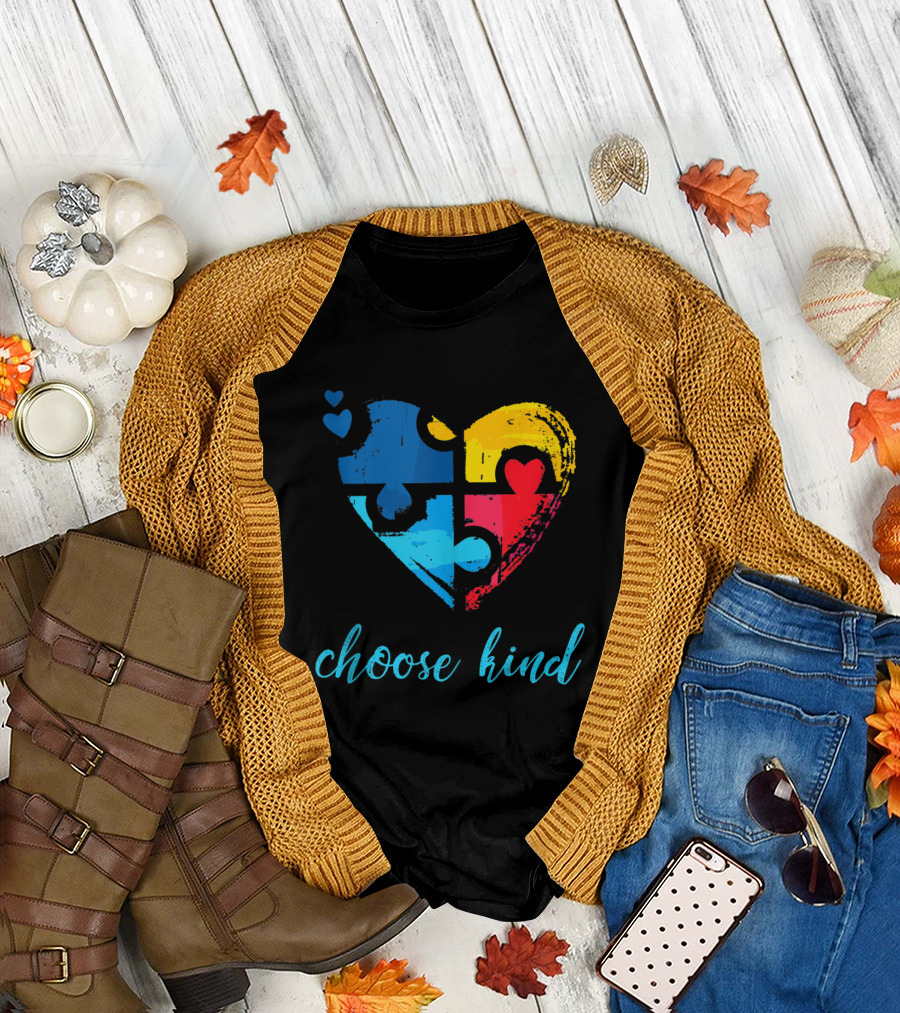 Choose Kind Puzzle Heart Autism Awareness T-Shirt