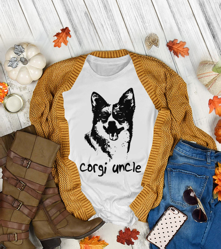 Hand Drawn Corgi Uncle Dog Lovers Cool Animals T-Shirt