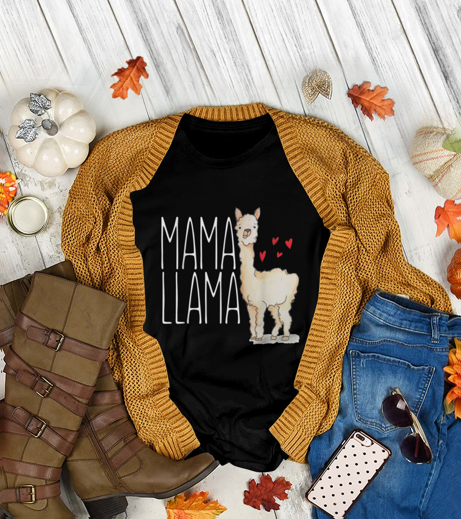 Mama Llama Cute Animals Mommy Mum Adorable Heart Accents T-Shirt