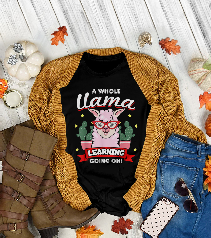 A Whole Llama Learning Going On Cactus Llama with Red Glasses Teacher T-Shirt