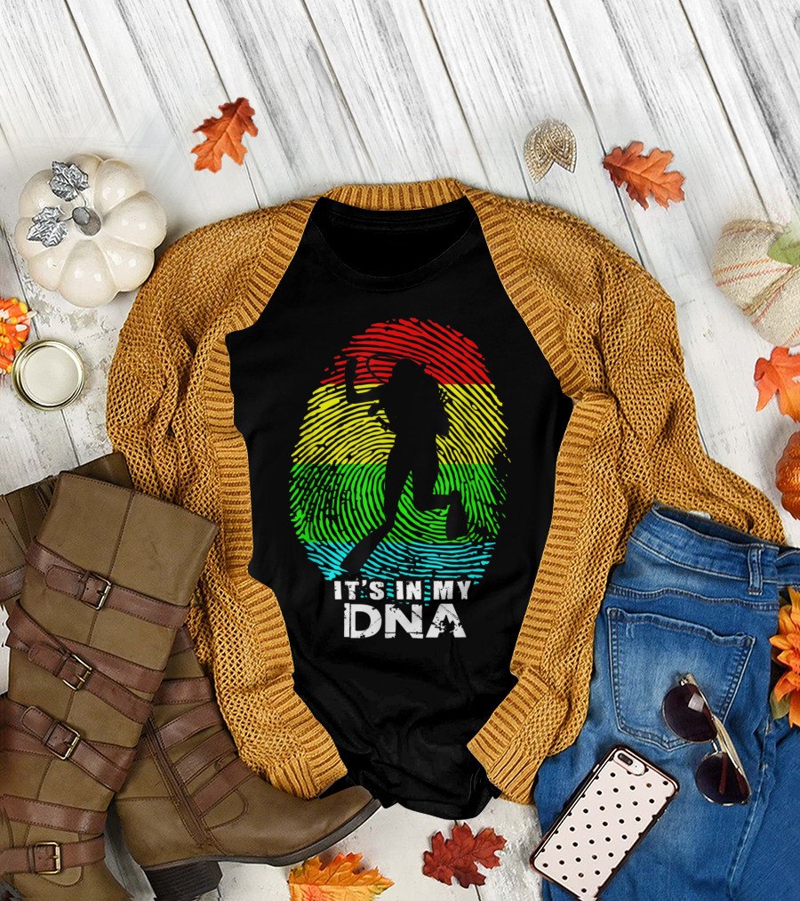 It's In My DNA Marine Biologist Diver Silhouette with 70s Style Colorful Fingerprint T-Shirt