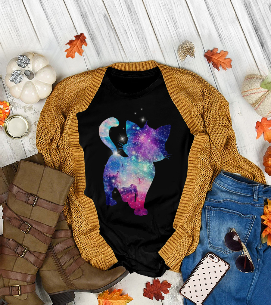 Cute Kitty Lover Galaxy Cats Stars Space T-Shirt